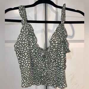 Green Floral Ruffle Tank Crop Top
